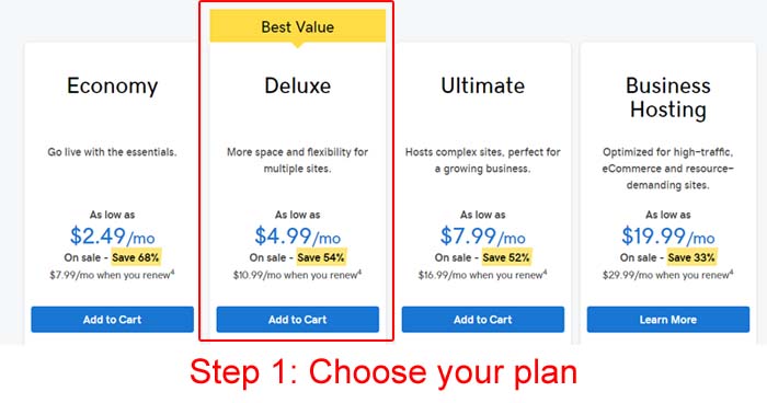 Choose your Plan - GoDaddy GoDaddy Coupon Codes for Shared Hosting