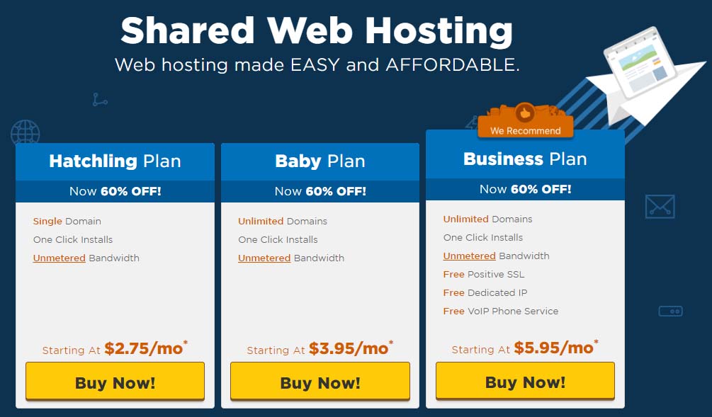 Hostgator shared hosting - hatchling, baby and business plan HostGator Shared Web Hosting Plans
