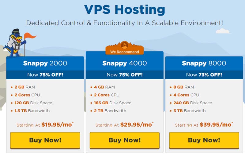 Hostgator VPS hosting - Snappy 2000, Snappy 4000 and Snappy 8000 plan HostGator VPS Hosting Plans